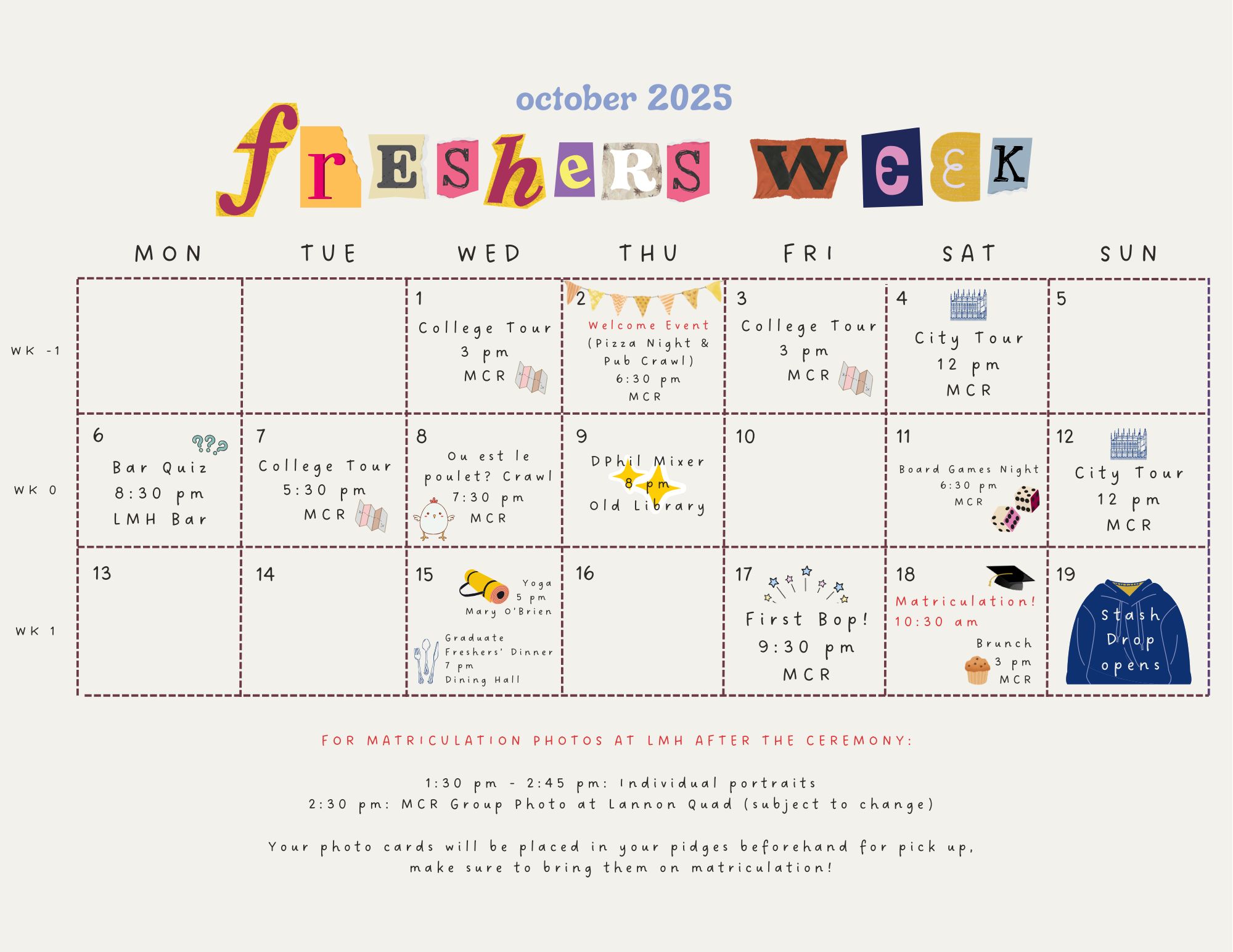 Fresher's Week Timetable